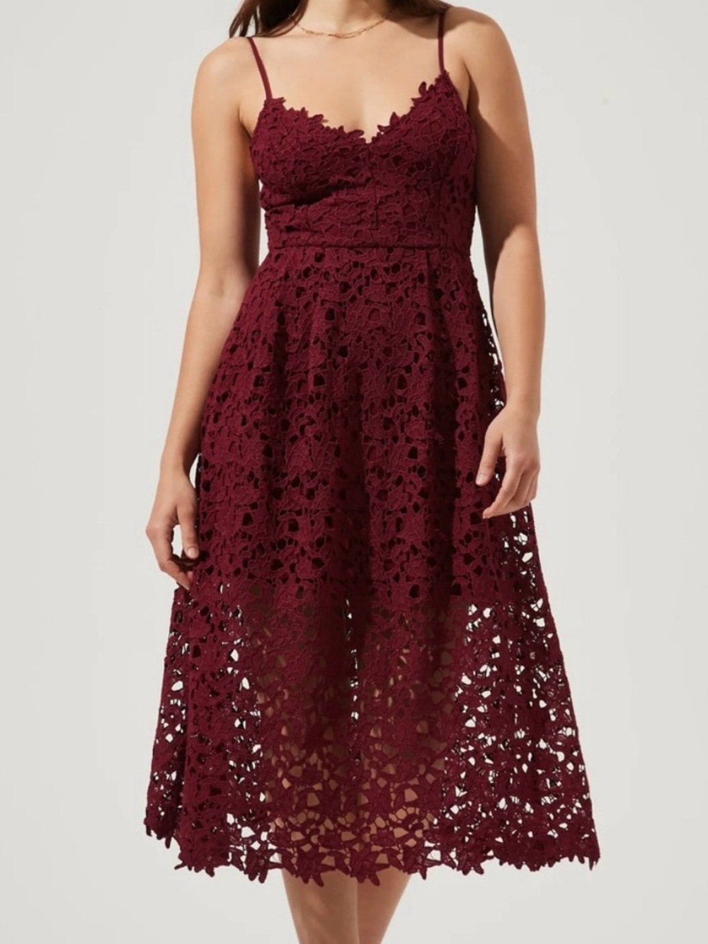 ASTR the Label Midi Lace Dress Wine Red Womens Size Small Burgundy Classy